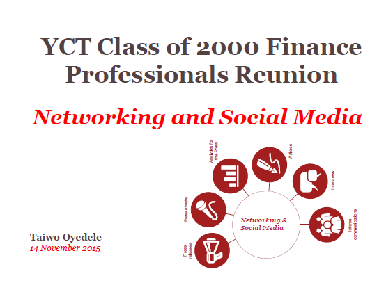 YCT Class of 2000 Finance Professionals Reunion, Networking and Social Media